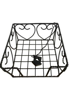 Black Metal Wire Basket With Heart Design & Hanging Birdhouse Accent
